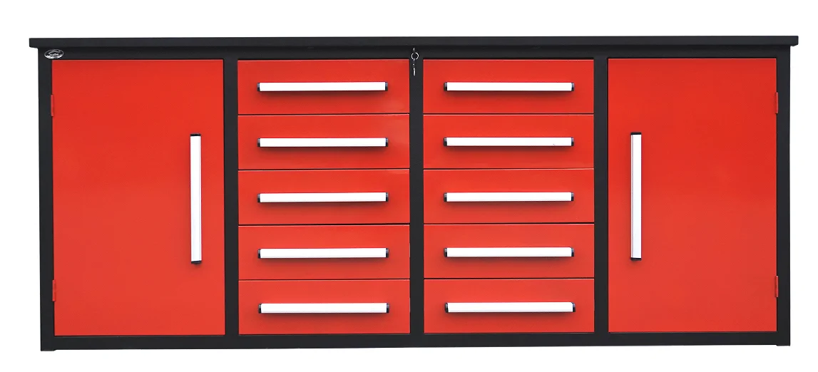 7ft Heavy-Duty Garage Workbench Cabinet with 10 Drawers Red