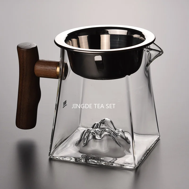 High End Wooden Handle Glass Fair Cup/tea Dispenser/tea Filter/household Tea Sea/tea Set Accessories Glass Teapot Green Tea