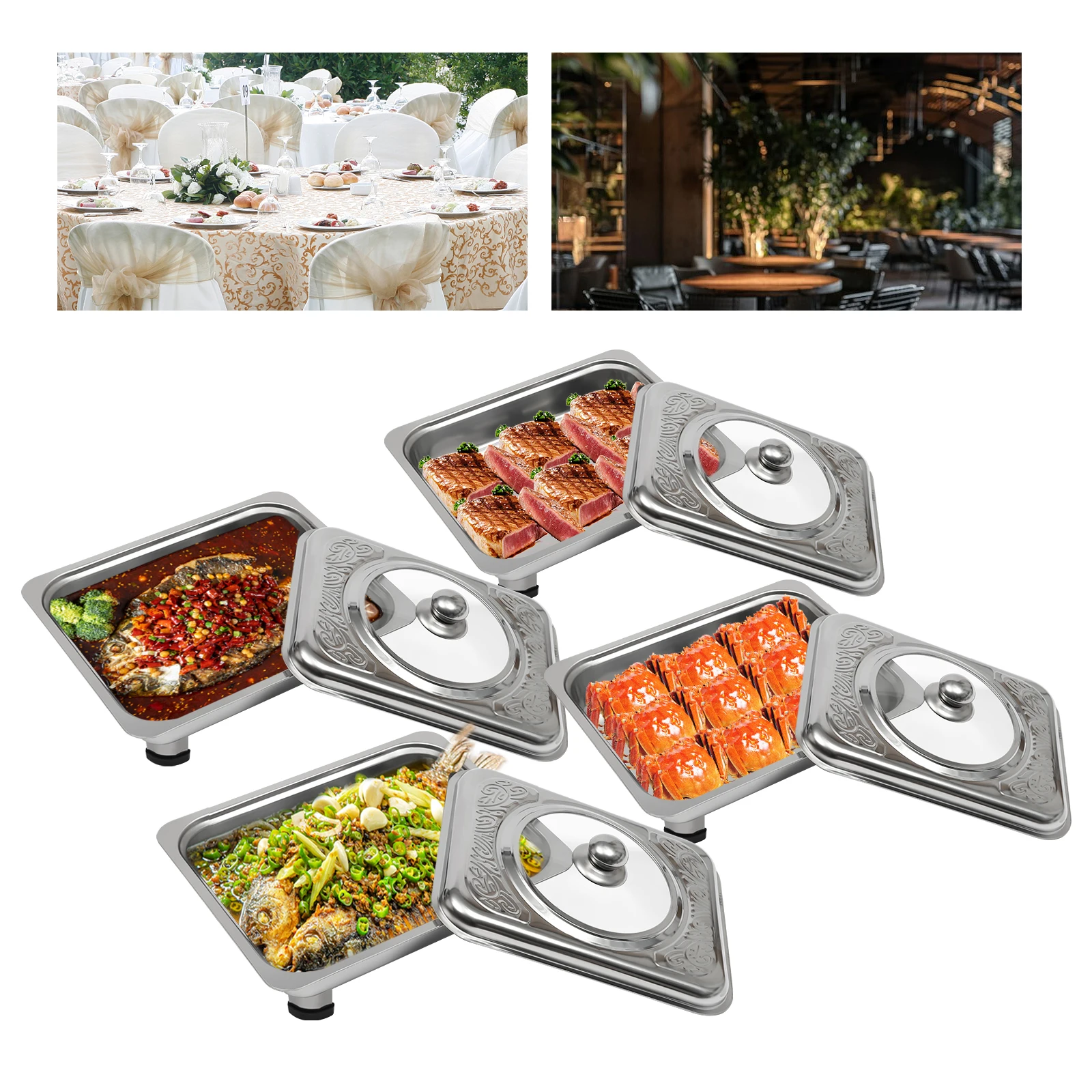 4 Stück Chafing Dish mit Deckel, rechteckige Warmhaltebehälter für Buffets – Detail 7