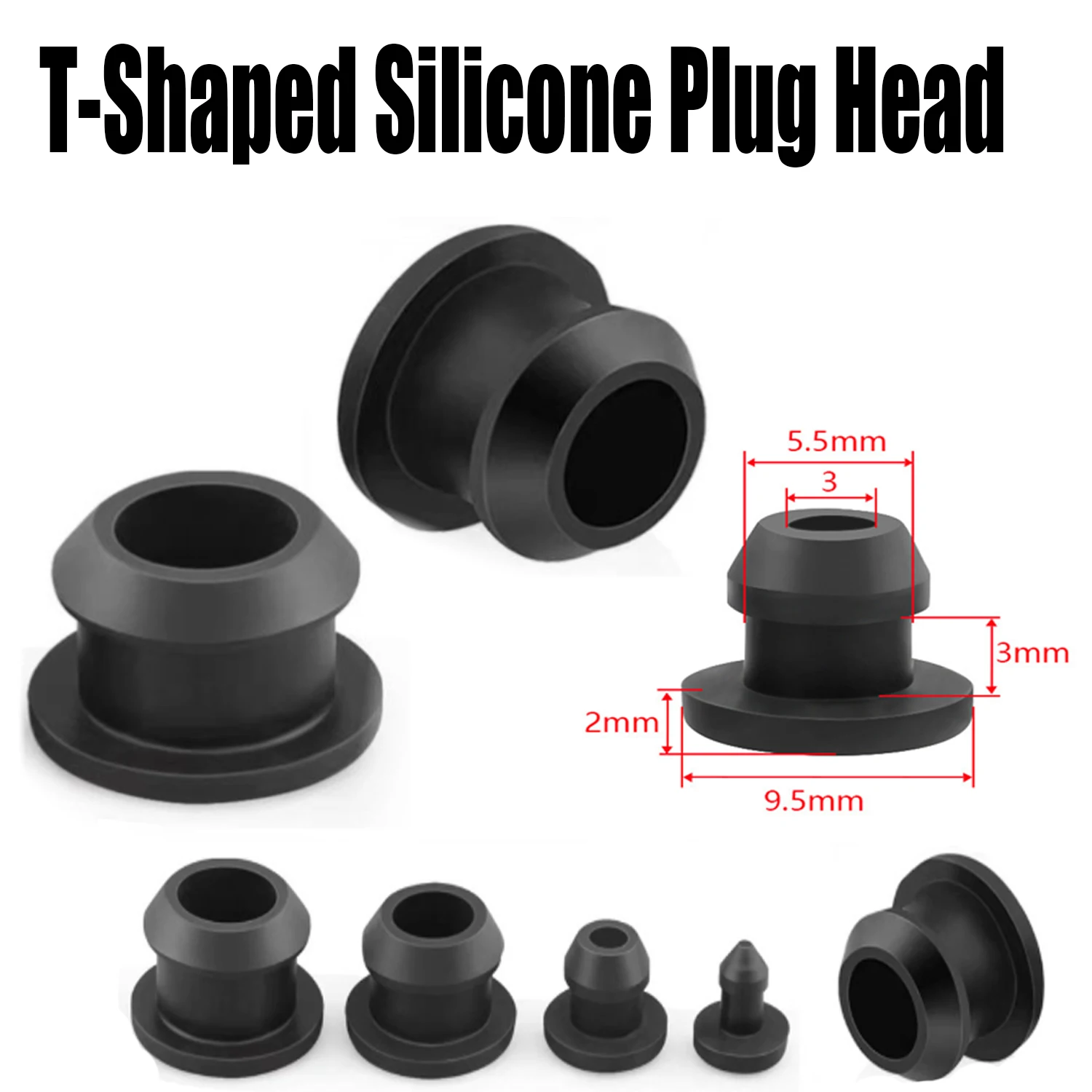 30-Pack Silicone Hole Plug Set – 5 Sizes (9.5-15mm ID) – Waterproof Reusable Bottle & Tube Stoppers (Black)