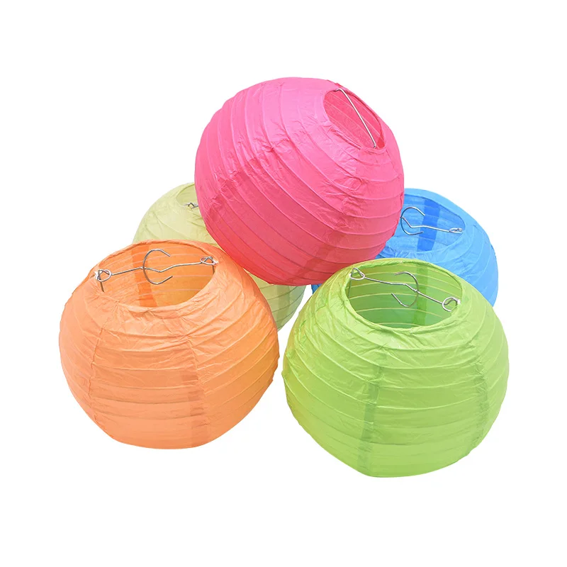 Set Di 9 Lanterne Cinesi Di Carta Pieghevoli - Colori Celeste, Viola Chiaro, Rosso - Diametro 30 Cm Per Feste E Matrimoni - 5