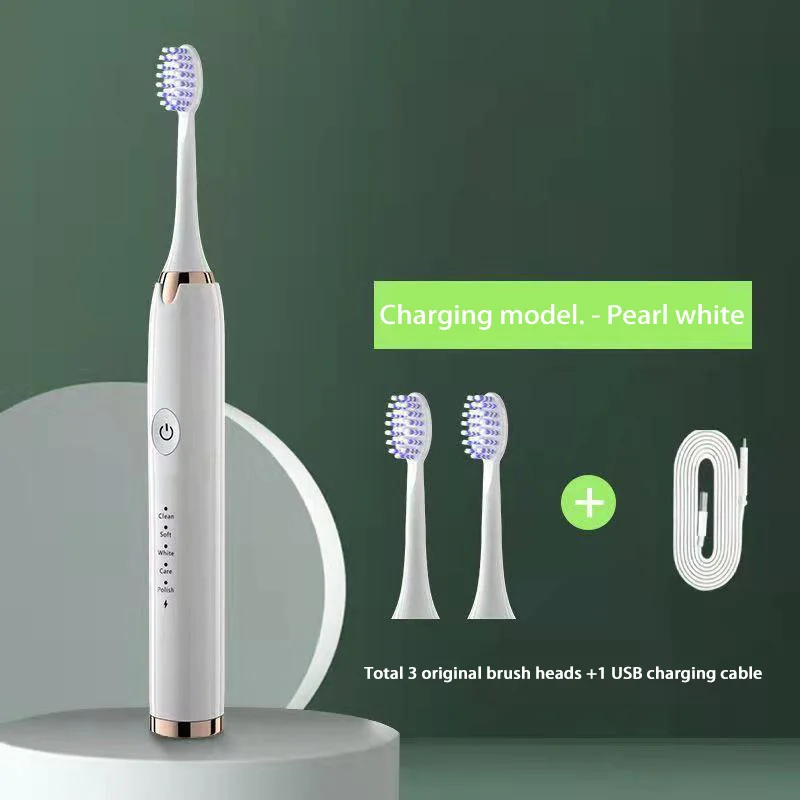 thumbnail image 1 of Cepillo de dientes eléctrico sónico portátil, recargable por USB, resistente al agua, cabezales de repuesto para cepillos de dientes blanqueadores ultrasónicos electrónicos, 1 of 5