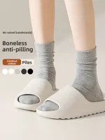 ey Pure Cotton No-ow Sos Women's Mid-Calf Knitted Long Sos Anti-Balloning Suitable for Autumn Winter Small Leather oes