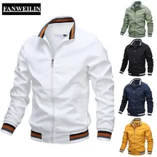 

Autumn New Men Clothes Striped Stand Collar Jackets Outwear Mens Oversized White Sport Coat Streetwear Windbreaker Bomber Jacket