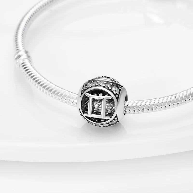 Original Charms 925 Sterling Silber 12 Konstellation Runde Charms Bead Fit 3mm 925 Original Armbänder Feine DIY Geburtstag schmuck – Detail 9