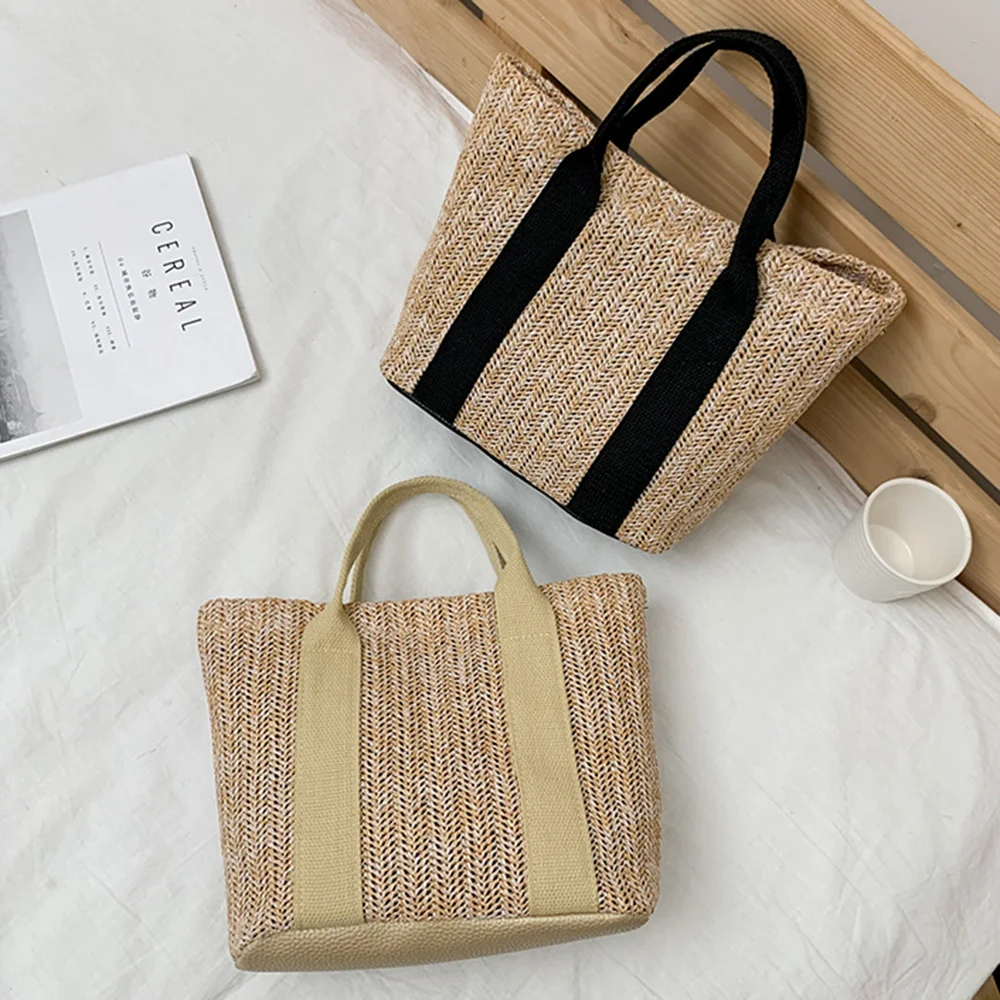 Summer Boho Handbag Tote Bag Women Straw Woven Rattan Basket Toiletry Storage Beach Handbag Travel Reusable Shoulder Bag Pouch 3