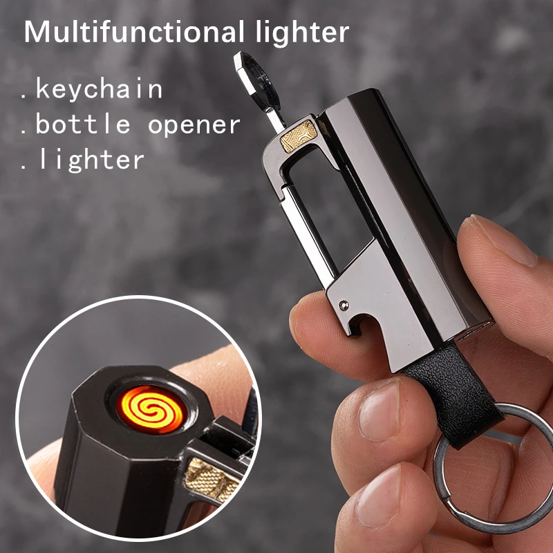 InnovativeKeychainBottleOpenerPortableMetalLighterUSB