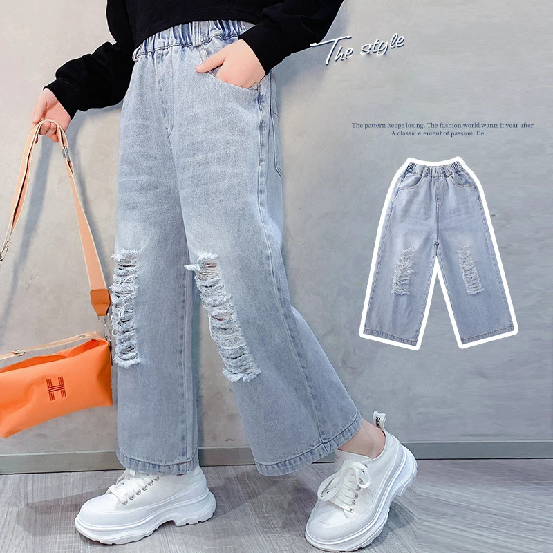 

Teen Children Pants Wide Leg Denim Jeans Autumn Youngsters Loose Casual Young Boys and Girls Clothes Trousers Kids Longs Wear