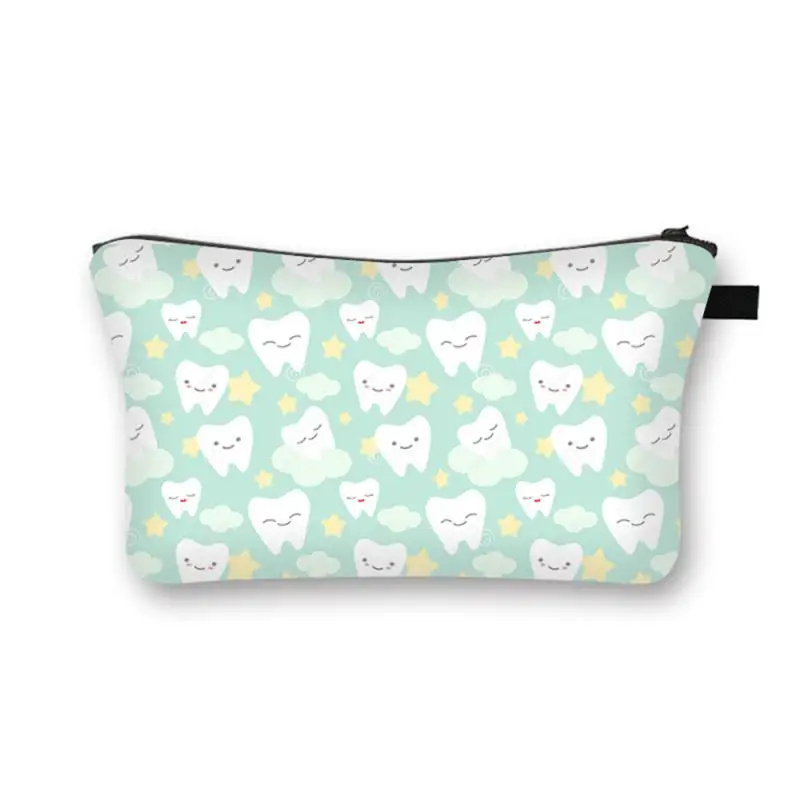 

Cartoon Teeth And Tooth Fairy Print Cosmetic Case Phone Bag Women Makeup Organizer Girls Storage Bags Woman Travel Make Up Bag