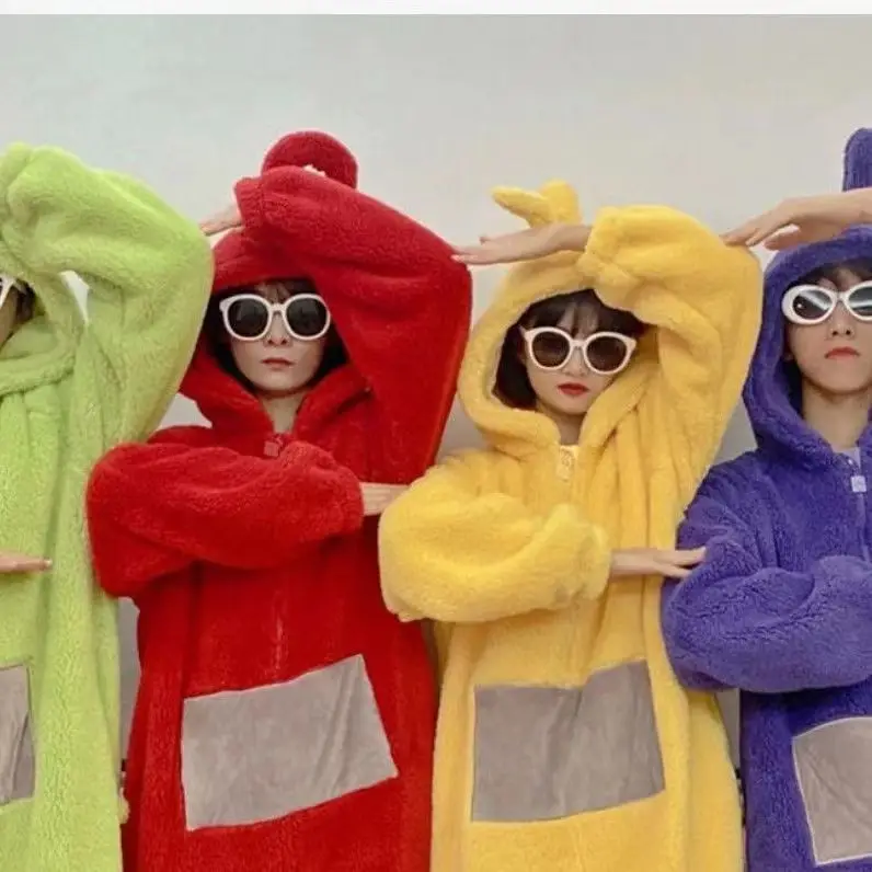 Laa-Laa Po Dipsy Tinky Winky Adult Cartoon Onesies Pajamas Thick Coral Velvet Loungewear Families Home Wear One-piece Jumpsuit