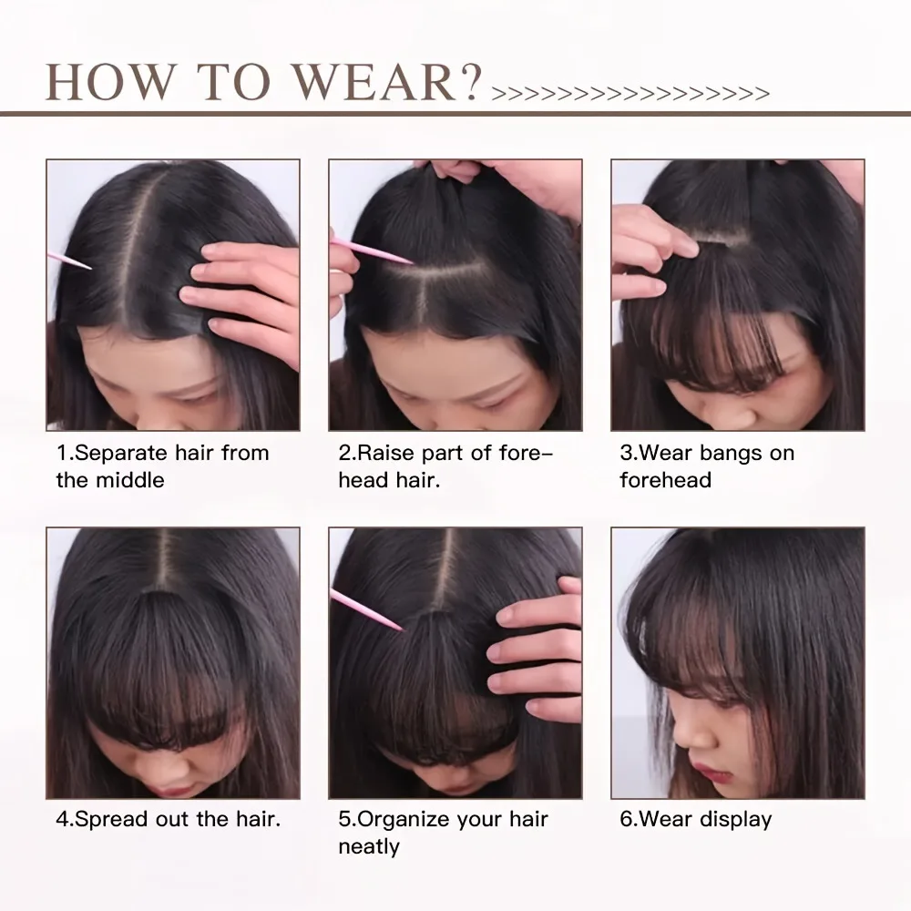 Hair Extensions Hair Bangs Fake Synthetic Air Bangs Clip-In Hair Extension Fringe False Blunt Hairpiece Women Clip In Front