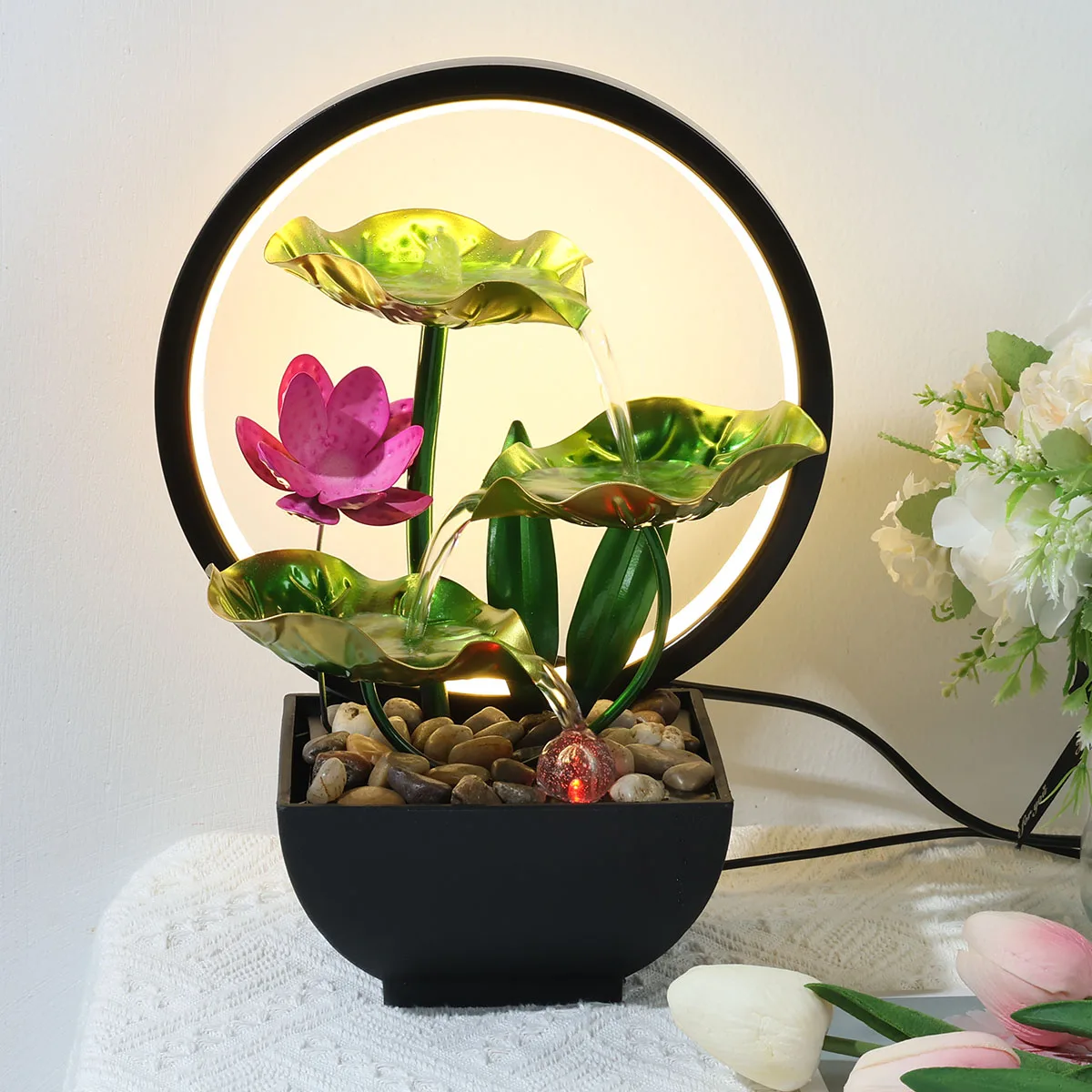 3-Tier Lotus Leaf LED Tabletop Fountain 1