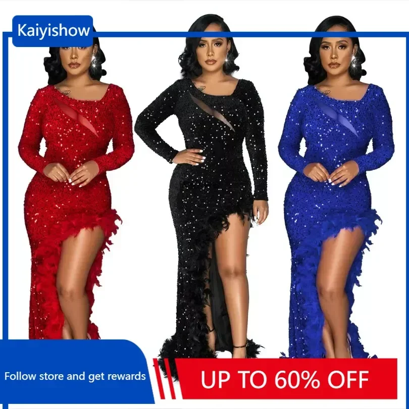 

Sequin African Dresses for Women Black Red Blue Spring 2024 African Long Sleeve Party Evening Long Bodycon Dress Africa Clothing