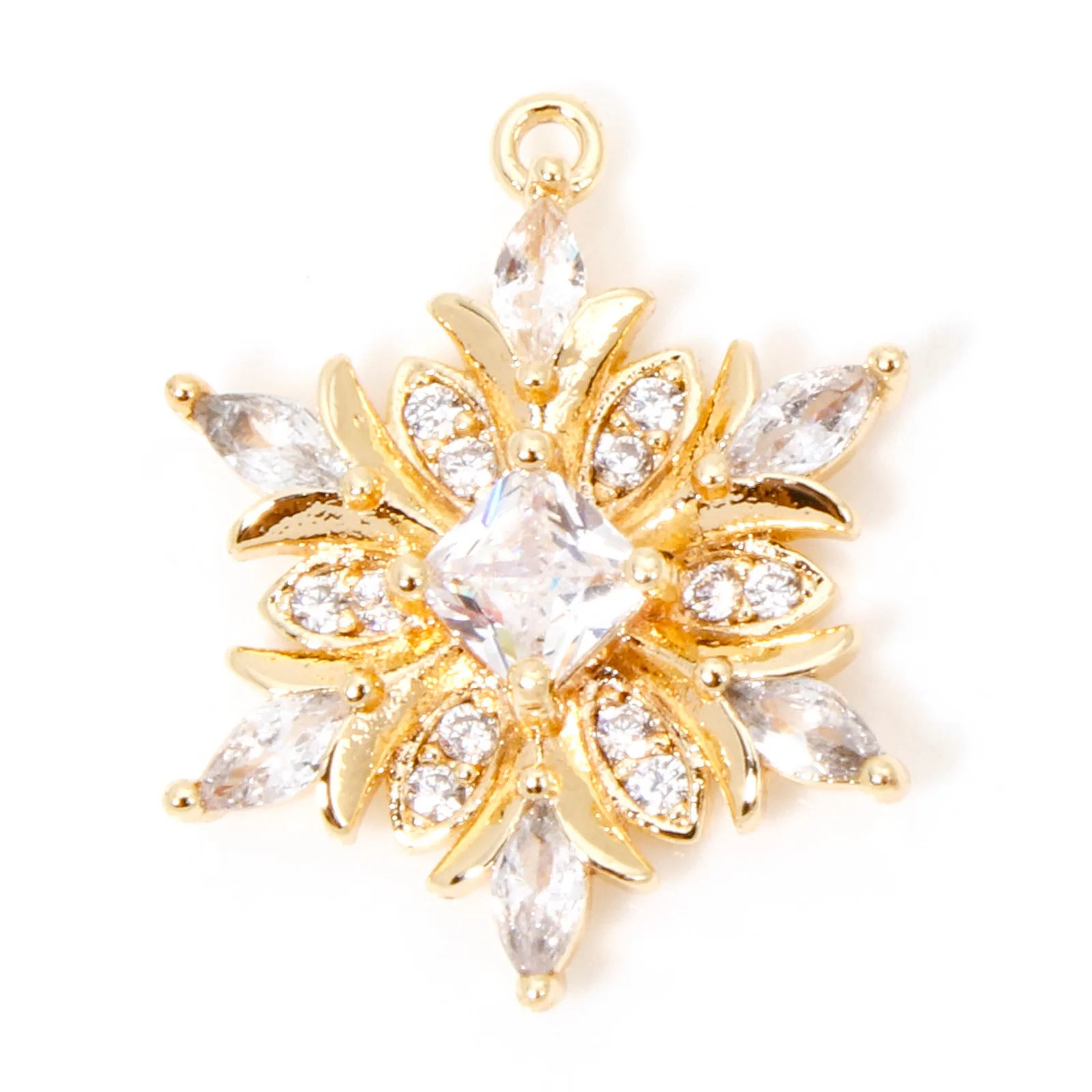 1 Stück Messing Weihnachts anhänger Schneeflocke klar Zirkonia mehrfarbige Strass Anhänger für Halskette Herstellung 20,5mm x 16mm – Detail 7