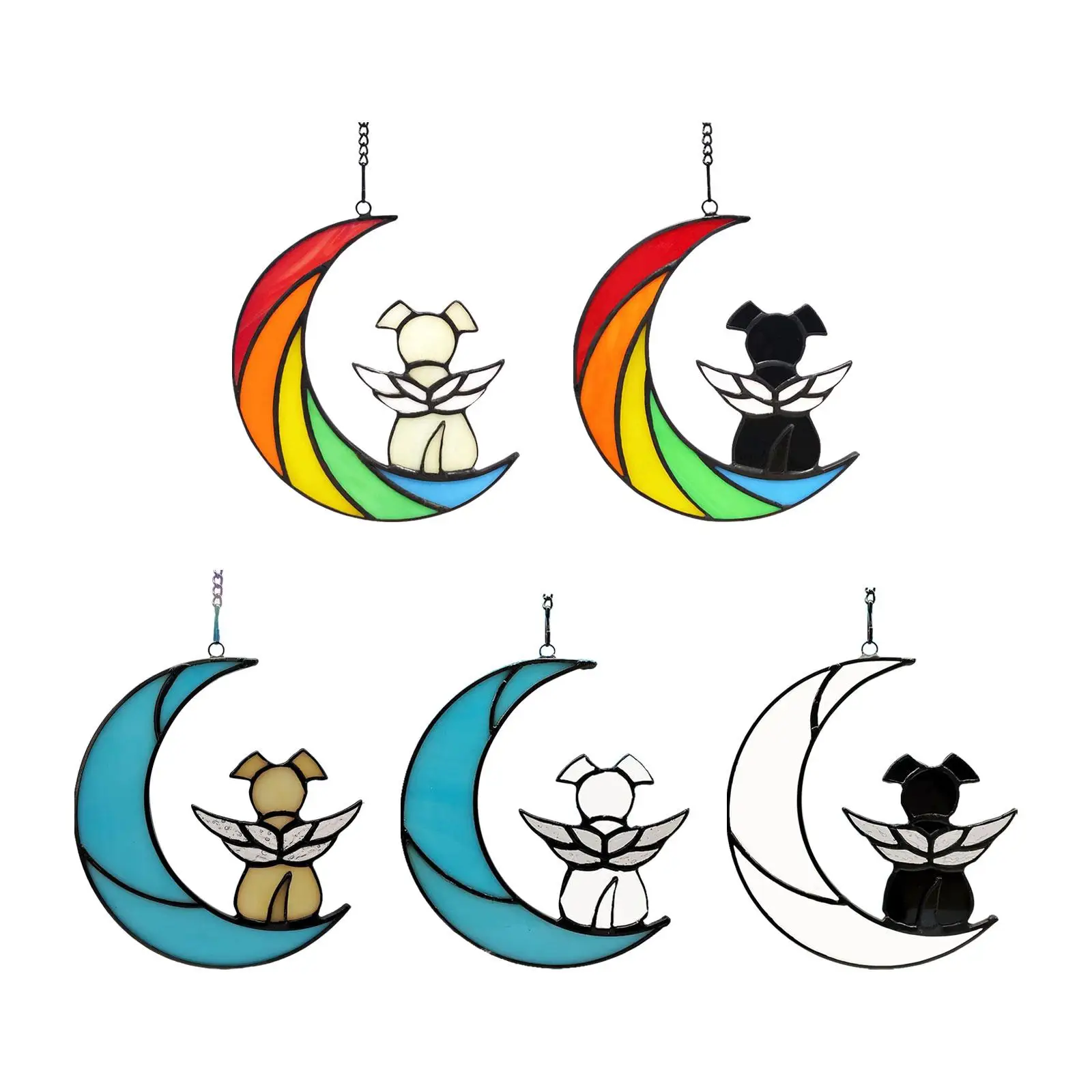 Impiccagioni Per Finestre In Vetro Colorato Cane Sulla Luna Per Soggiorno Indoor Outdoor