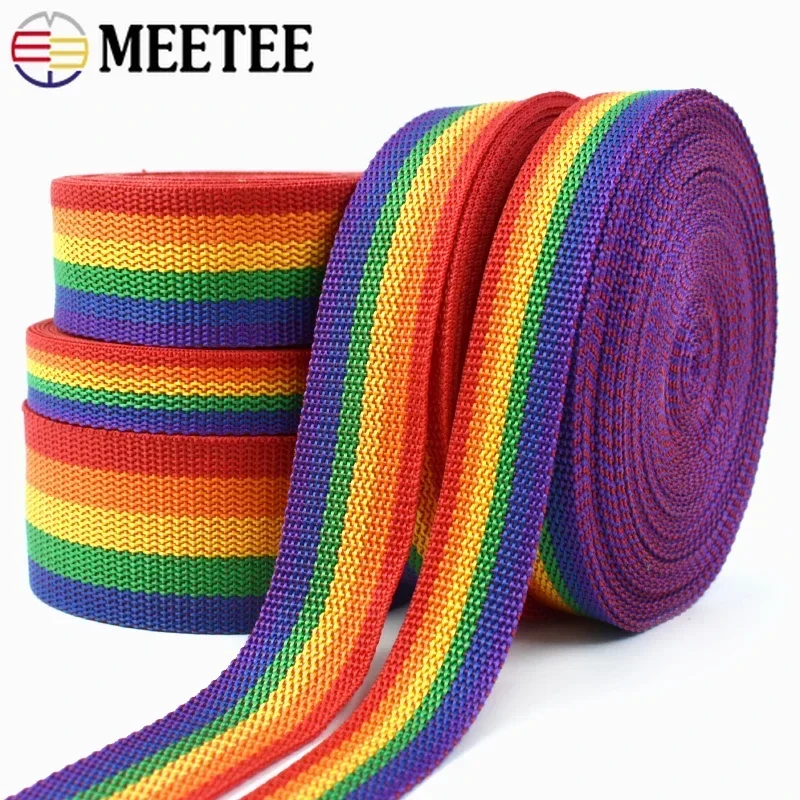 Webbing Ribbon Nylon Webbing Nylon Webbing Tape 5/10M Meetee 20-50mm Rainbow PP Webbing Nylon Braid Bag Ribbon Strap Sewing Bias Trim Garment Belt Decorative Band Pet Tapes