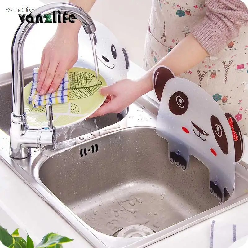 Vanzlife Cute Panda sink water splash proof water pool baffle kitchen gadget plate with suckers retaining plate