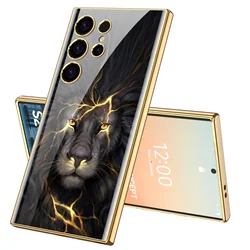 Luxury Plating Pattern Glass Case - Premium Camera Protective Hard Back Cover for Case & Screen Protector (Color 1)