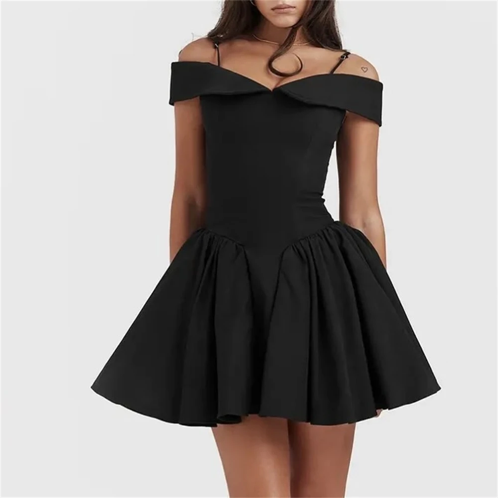 Satin Draped Formal Evening A-line Off-the-shoulder Bespoke Occasion Dress Knee-Length