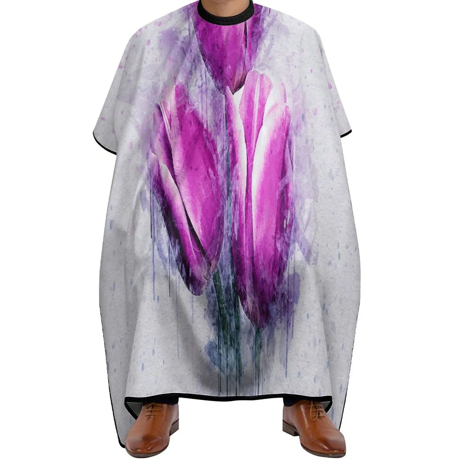 

Парикмахерская накидка для мужчин, профессиональная накидка для салона с защелками, искусственная накидка для взрослых, акварель, тюльпан