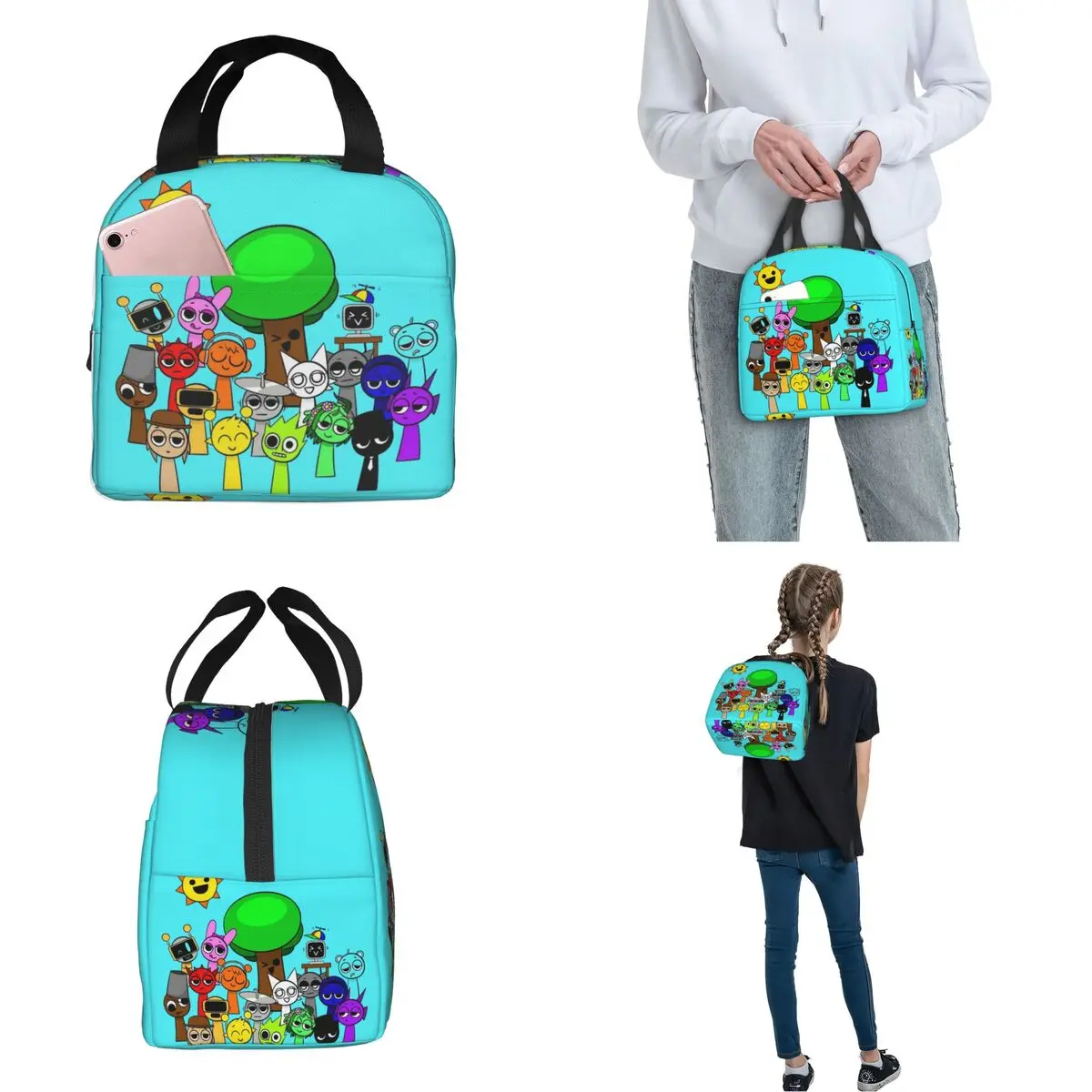 Incredibox Sprunki Music Game Insulated Lunch Bags Thermal Bag Reusable Large Tote Lunch Box Bento Pouch College Outdoor