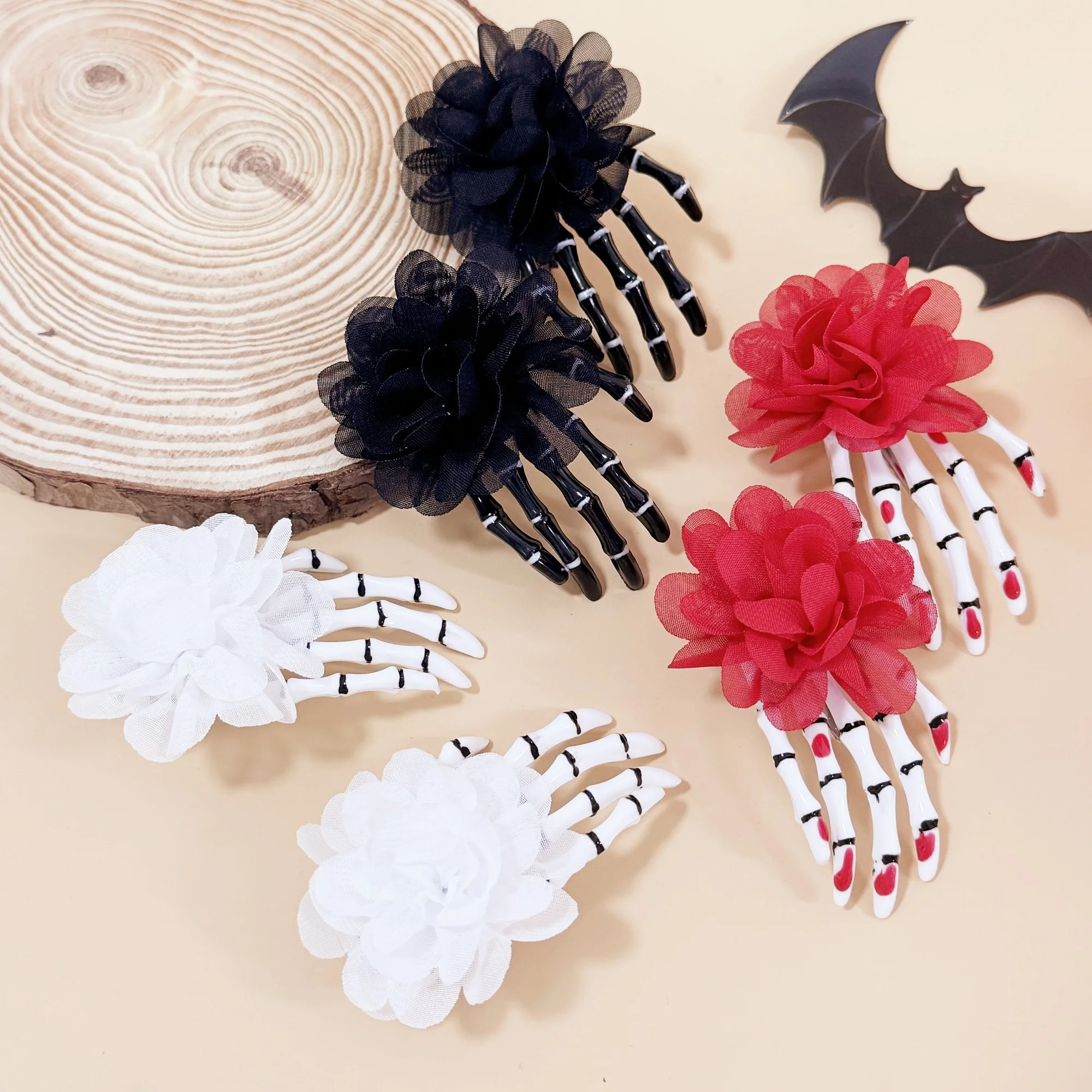 2/6 stücke Kreative Skeleton Hand Haar Clip für Frauen Mädchen Gothic Stil Blume Haarnadel Halloween Barrettes Party Haar zubehör