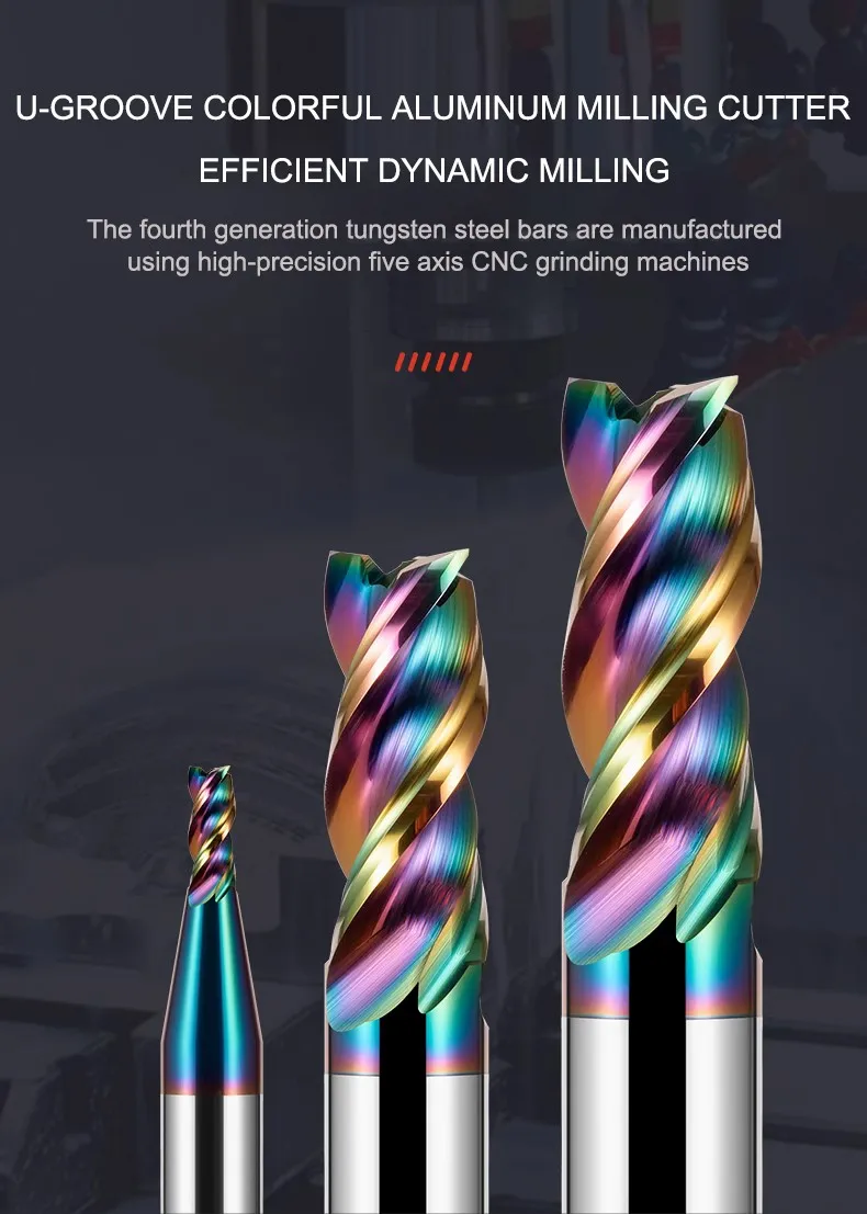 Gamont hrc65 3-Flöten-Wolframstahlkarbid bunte Beschichtung Schaft fräser CNC-Maschinen Aluminium Spezial-U-Nut-Fräs werkzeug – Detail 1
