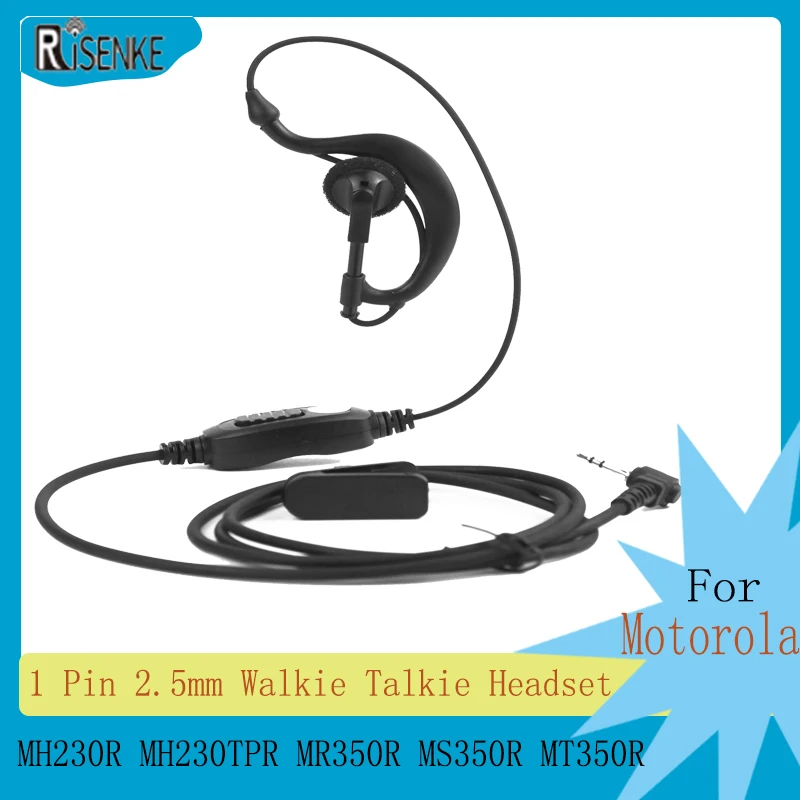 RISENKE-Earpiece for Motorola,MH230R, MH230TPR, MR350R, MS350R, MT350R, Radio, Walkie Talkie Headset with Mic, PTT, 1 Pin, 2.5mm