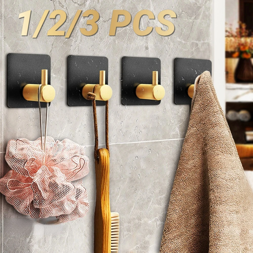 1-2-3PCS-Self-Adhesive-Wall-Hook-Black-Gold-Hanging-Coat-Hooks-Bathroom ...