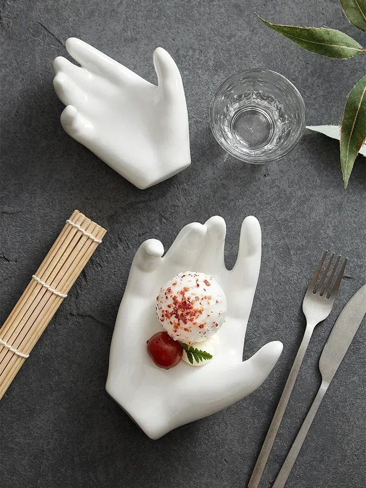 Creative Hotel Special-shaped Chinese Plates White Hand-shaped Ceramic Plates Special Club High-end Restaurant Dessert Tableware