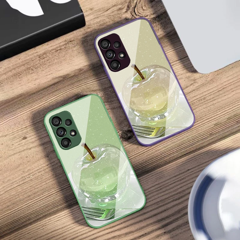 Crystal Apple Pink Purple Tempered Glass Phone Case