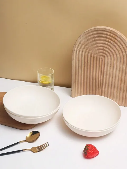 4/8/12pcs Plastic beige large bowl, large salad cereal bowl reusable, microwave and dishwasher safe 4