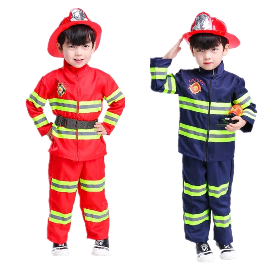 Kids Cosplay Costume Fireman Role Play Police Uniform Children Sam Firefighter Cosplay Hallooween Costume For Kids Carnival Party Baby Girl Boy Gift