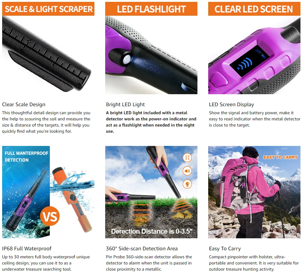Metal Detector pointer Pinpoint Hand Held Metal Detector Positioning Rod Detector IP68 waterproof