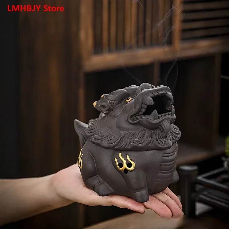 

Керамический фиолетовый песок Pixiu Лев Дракон ароматерапия печи украшение для дома Тонущая тарелка сандаловая плита вставка украшение