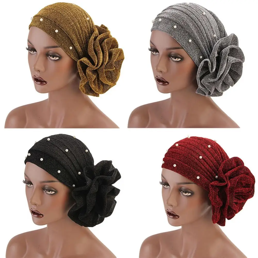 Muslim Headwear Faux Pearl Muslim Turban Hat Hijab Caps Islamic Underscarf Bonnet For Woman Islamic Underscarf Women Hats Elastic Head Wrap