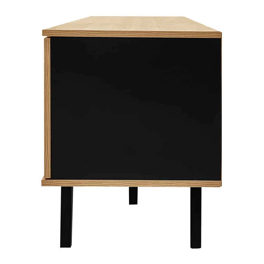 PINGGO 170cm TV-Ständer Holz Schwarz Design Lowboard mit Schubladen Einzigartiger Moderner Aufbewahrungsschrank Stilvolles Wohnzimmermöbel – Detail 14