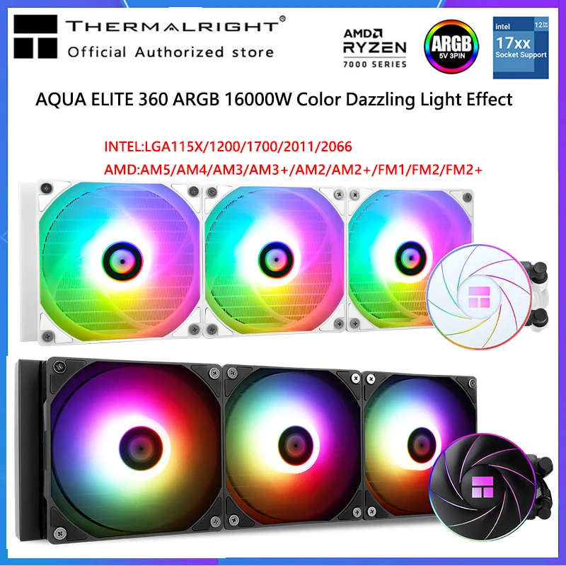

Водяной кулер Thermalright AQUA ELITE 360 ARGB, кулер для процессора, встроенный радиатор водяного охлаждения для LGA1700 115X 2011 AM2 AM3 AM4 AM5