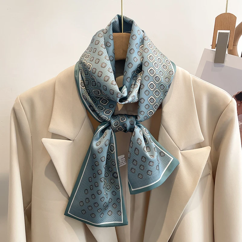 Frauen Seide Gefühl Gedruckt Design Schal Schal Mode Luxus Lange Schmale Kleine Seide Schals Damen Stirnband Kopftuch taschen wickeln – Detail 40