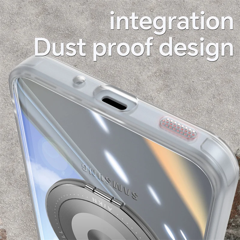 Magnetic Clear Metal Ring Holder Shockproof Phone Case with MagSafe Charging Compatibility