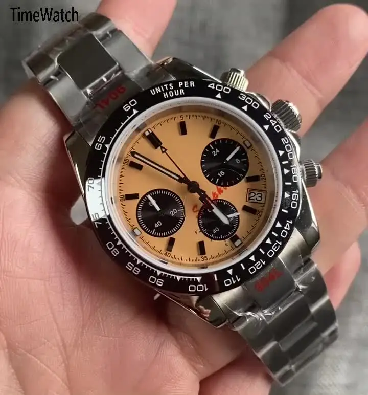 Tandorio 39mm Stop Watch for Men VK63 Quartz Movement Gray Dial