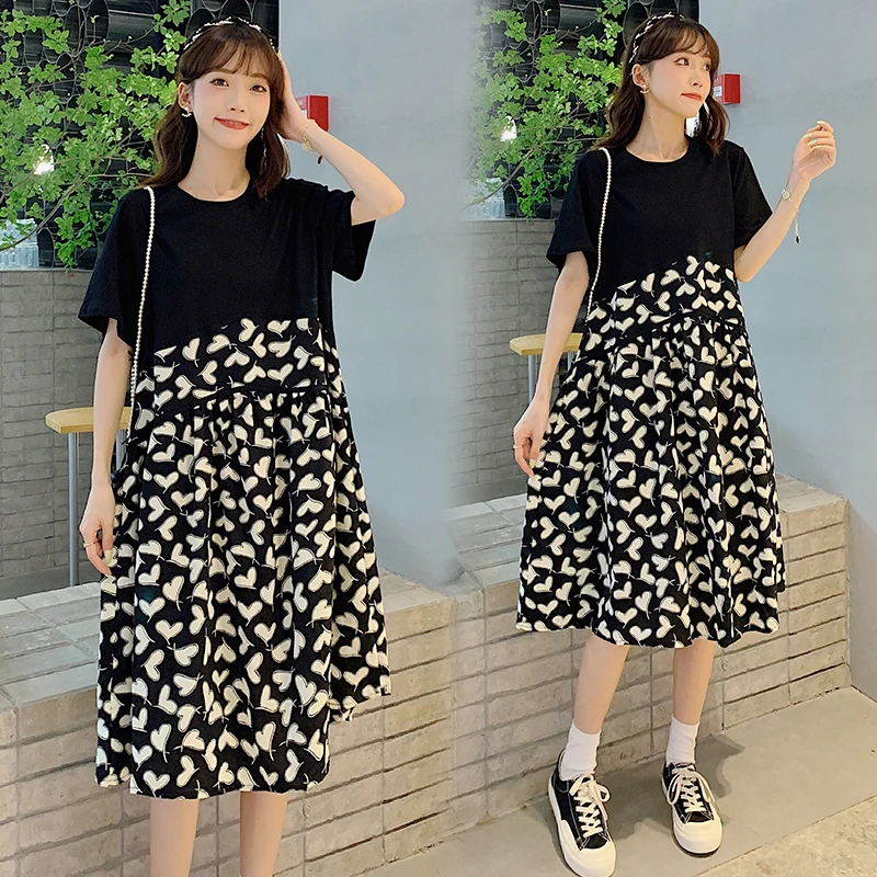 

2023 summer pregnant women dress sweet floral patchwork short sleeve cotton dresses fashion plus size maternity clothes dresses