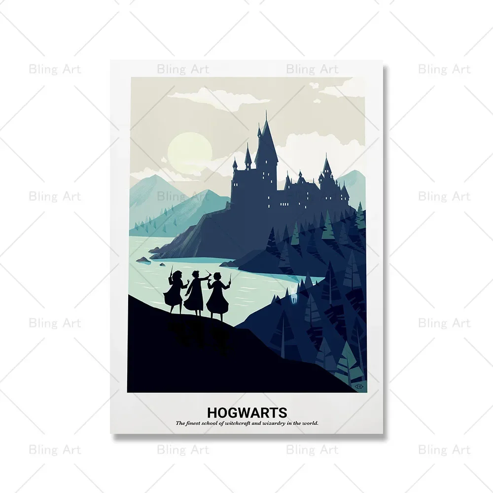 thumbnail image 1 of Póster de pintura al óleo sobre lienzo HD con diseño de castillo de Hogwarts, película, arte de pared retro simple escandinavo, impresión para decoración del hogar, dormitorio y sala de estar, 1 of 5
