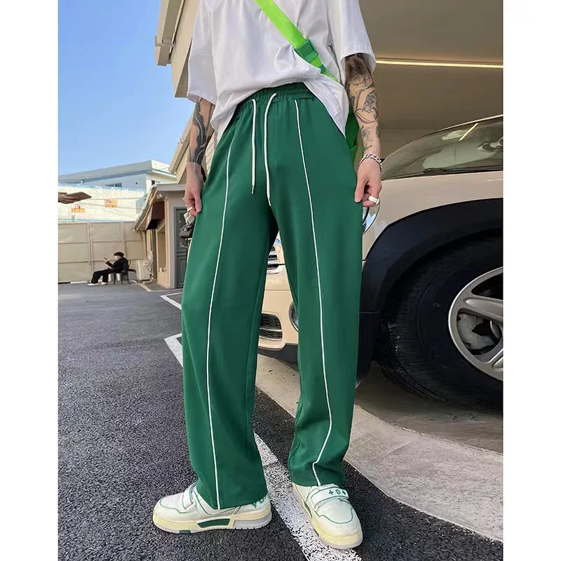 

2022 Men's Stripe Printing Casual Pants Green Sports Elastic Waist Trousers Green/white/black Color High-quality Sweatpants