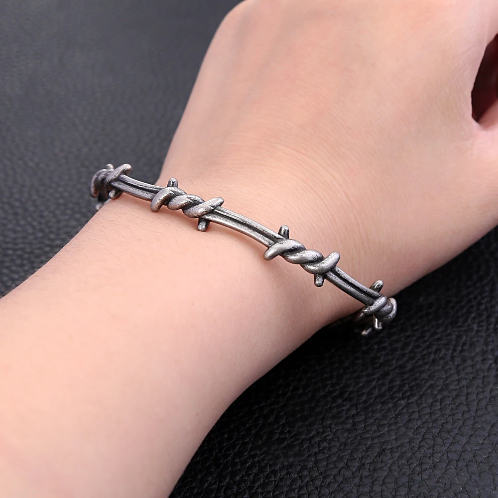 Fashion Retro Viking Twisted Thorn Bracelet Punk Simple Stainless Steel Open Bracelet Unique Creative Jewelry Gifts Wholesale 6