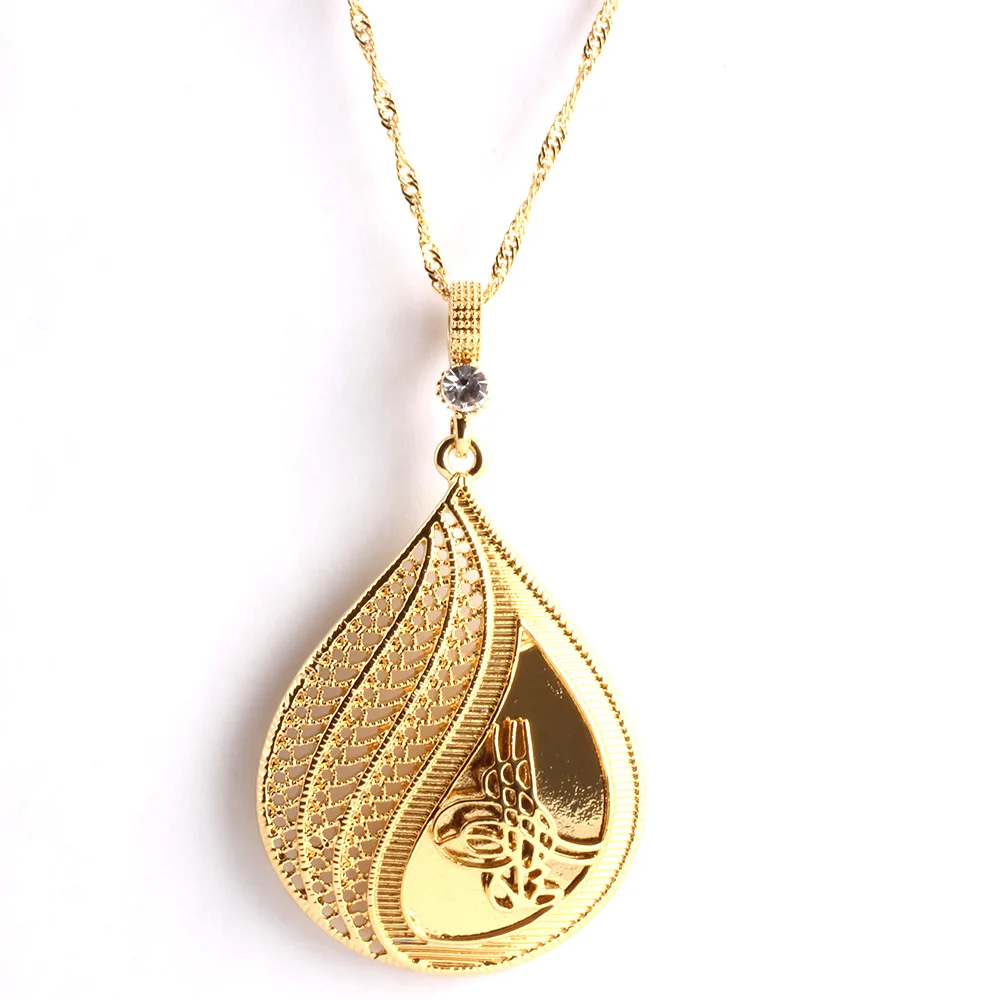 Arabic Islamic Religious Women God Allah Gold Color Rhinestone Pendant Necklace Jewelry Muslim Ramadan Gift No Faded