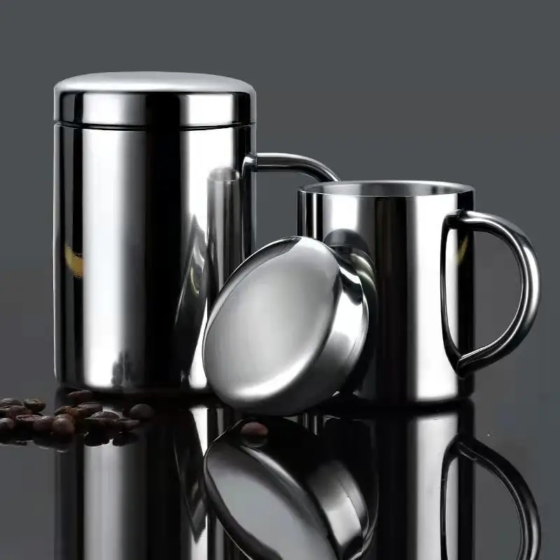☕ Juego De 4 Tazas De Acero Inoxidable Apilables 300ml | Doble Pared Aislante Con Soporte Metálico Ideal Para Café, Té O Camping