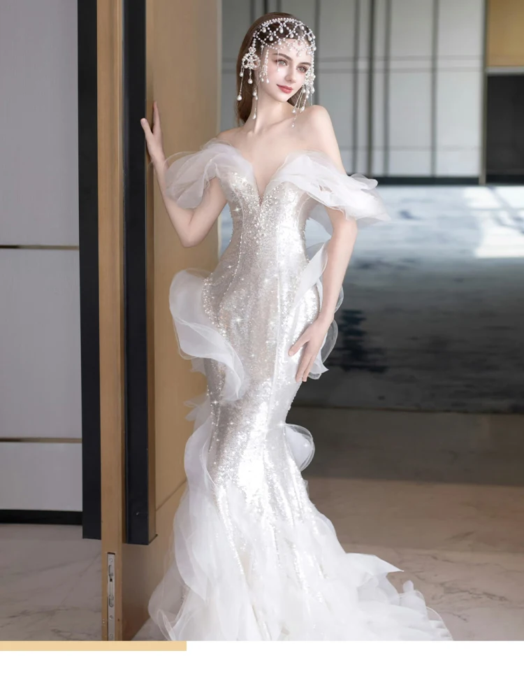 One-Shoulder Fishtail Wedding Gown Style