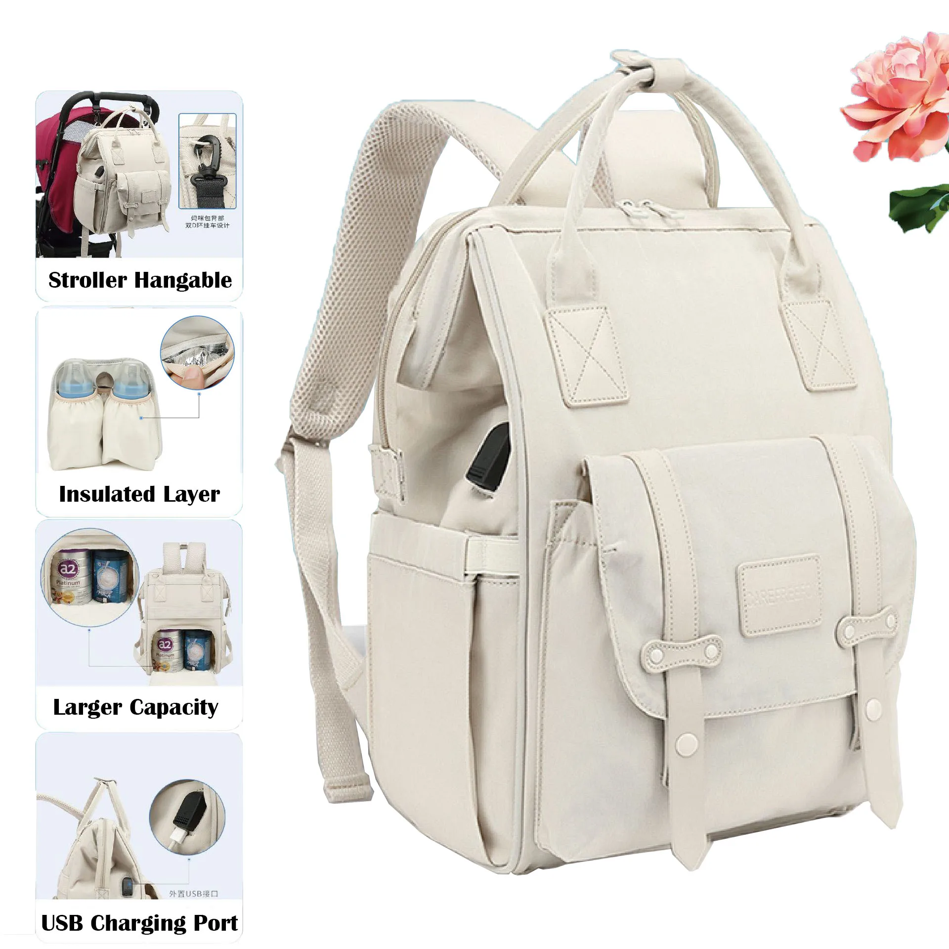 

Baby Nappy Bag Mummy Bag Backpack Waterproof Storage Handbag Outdoor Travel Mommy Maternity Bag Insulated Layer For Baby Bottle