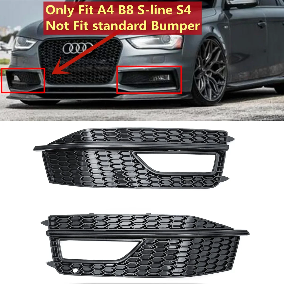 Griglie Paraurti Nebbia Per Audi A4 B8.5 S-line/S4 2013-2015 - In ABS Nero E Cromo, Stile Sportivo